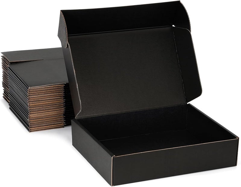 DUZCLI Small Shipping Boxes 13x10x2 Inches – Black Corrugated Cardboard Boxes (20-Pack) for Mailing, Packing, Small Business & Gift Packaging - Recyclable & Sturdy - Image 1